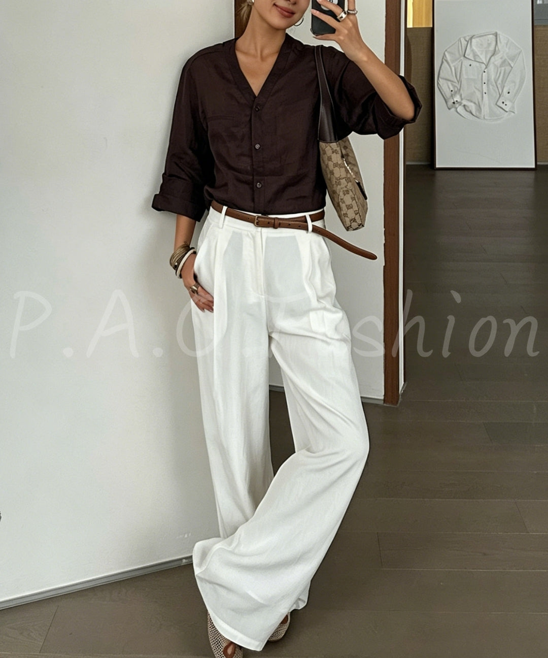 100% Ramie Relaxed V-Neck Shirt