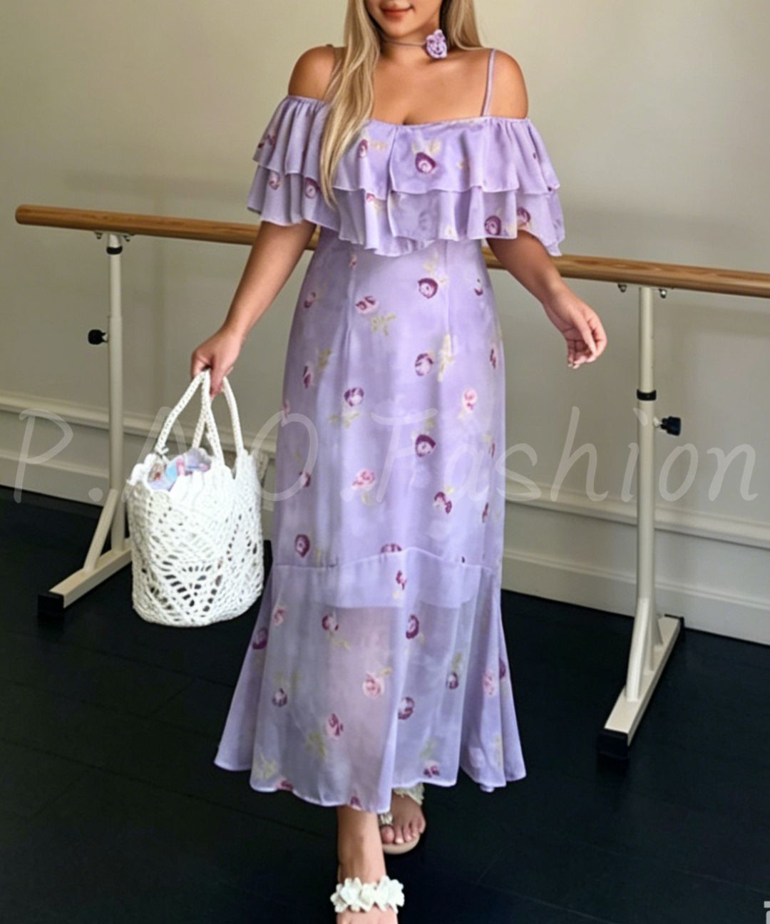 Floral Off-Shoulder Chiffon Dress