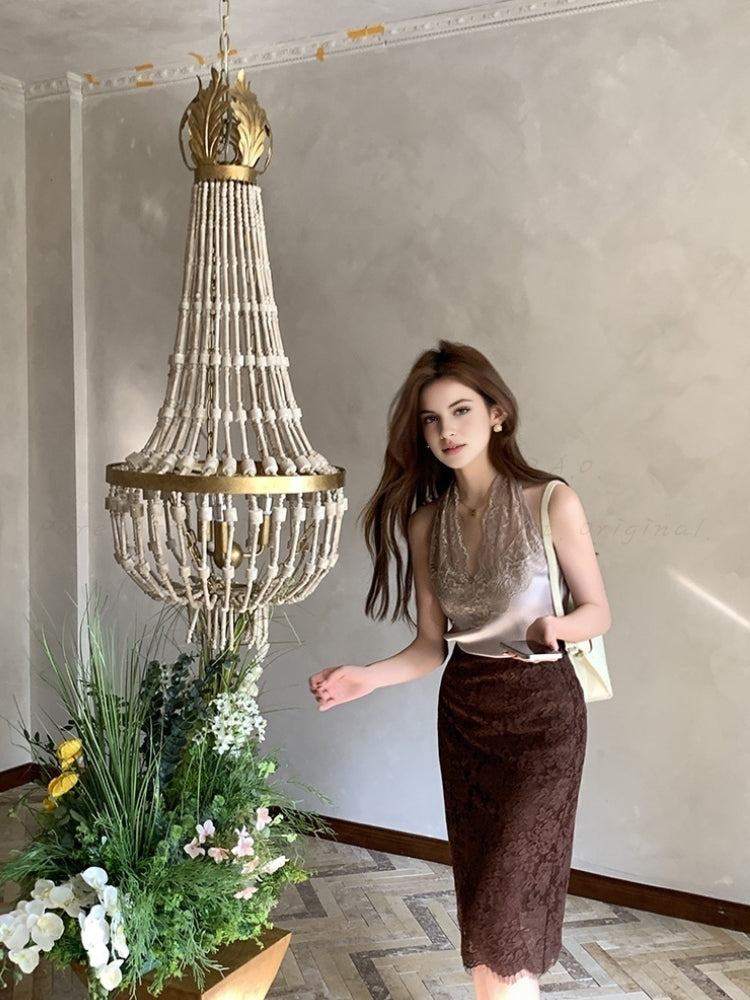 Lace Panel Halter Neck Cami