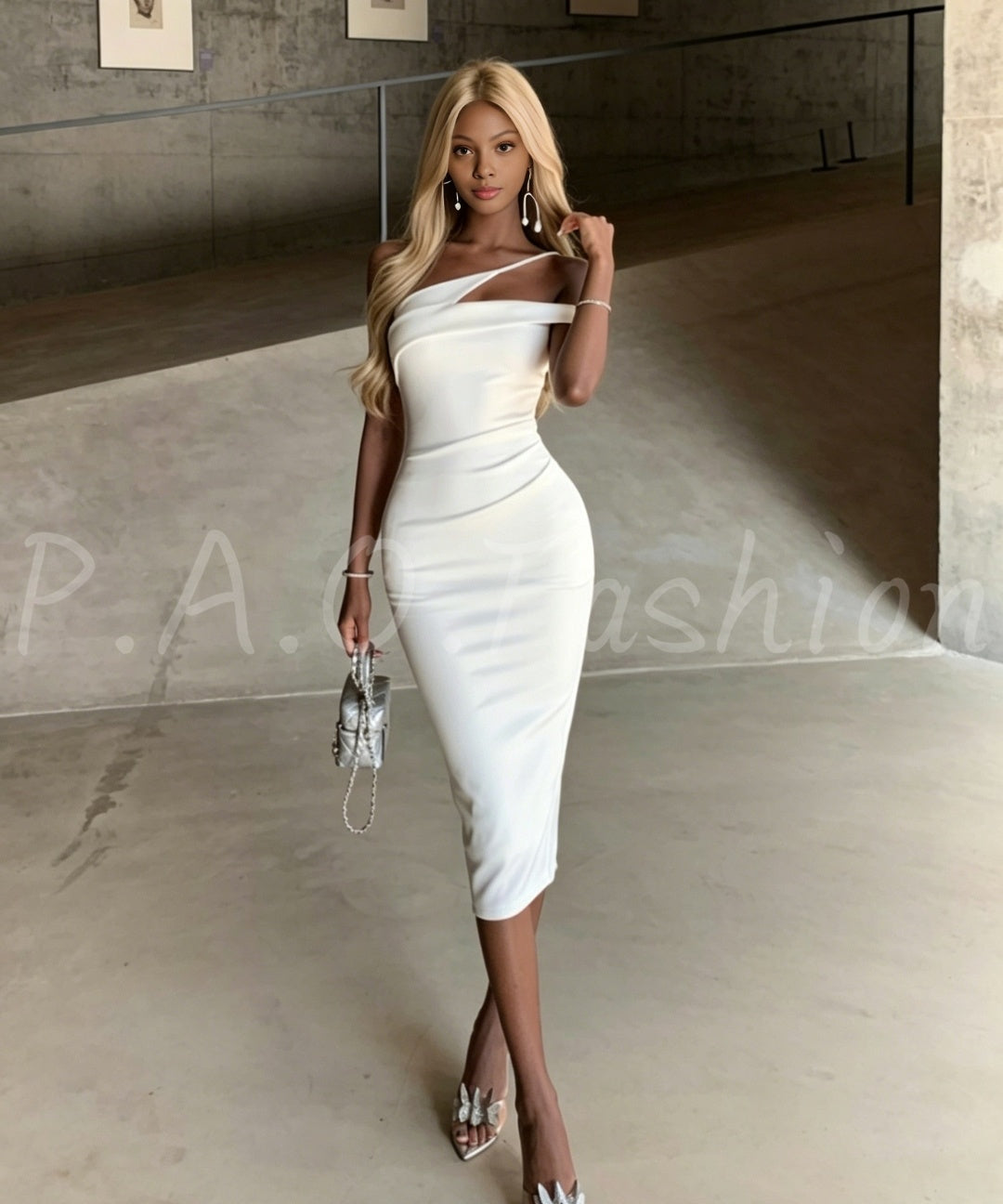Asymmetric Cutout One-Shoulder Midi Dress