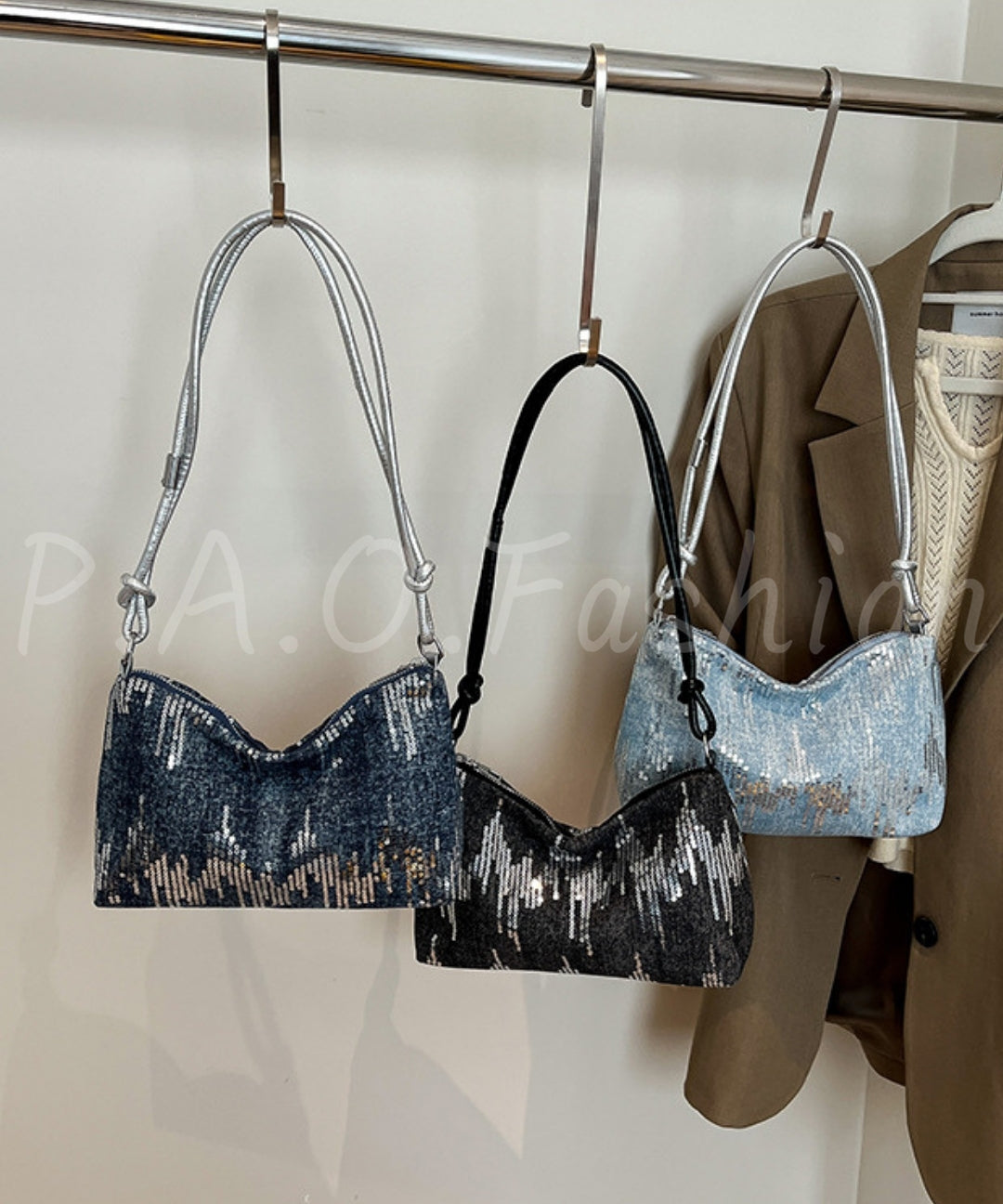 Denim Sequin Underarm Shoulder Bag