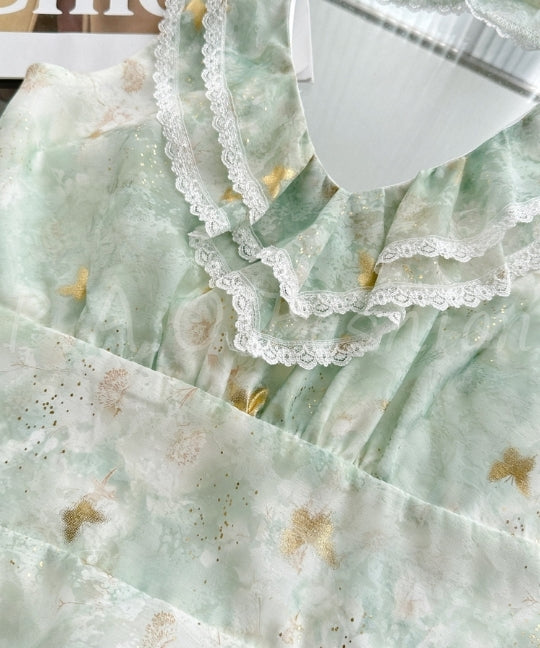 Foil Butterfly Print Halter Tiered Maxi Dress[Available Now]