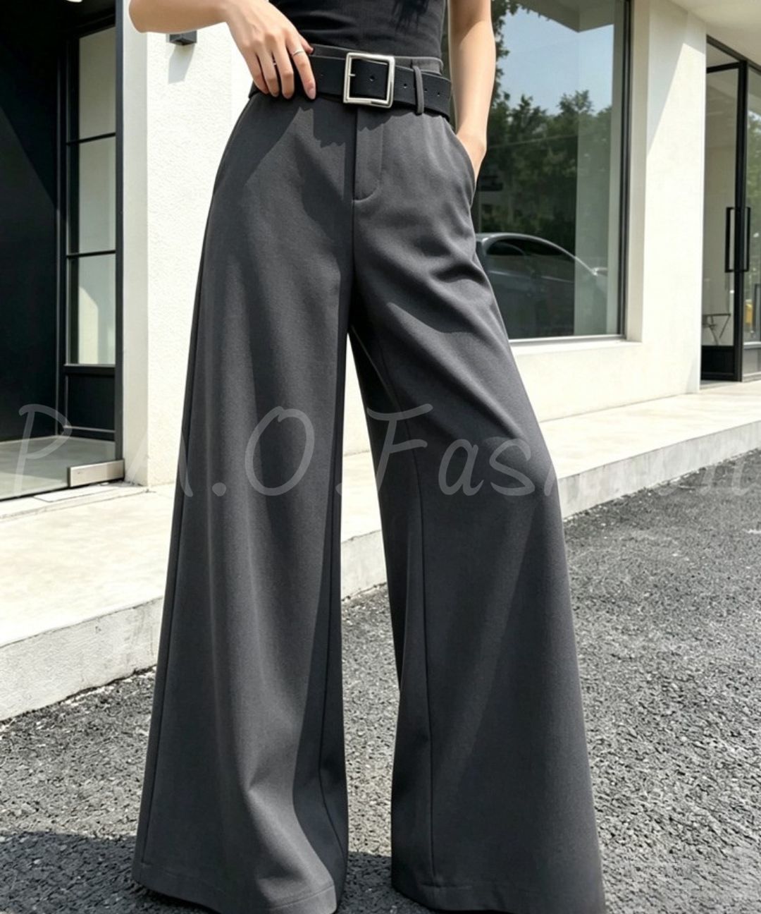 High Waist Draped Wide Leg Suit Pants with Belt