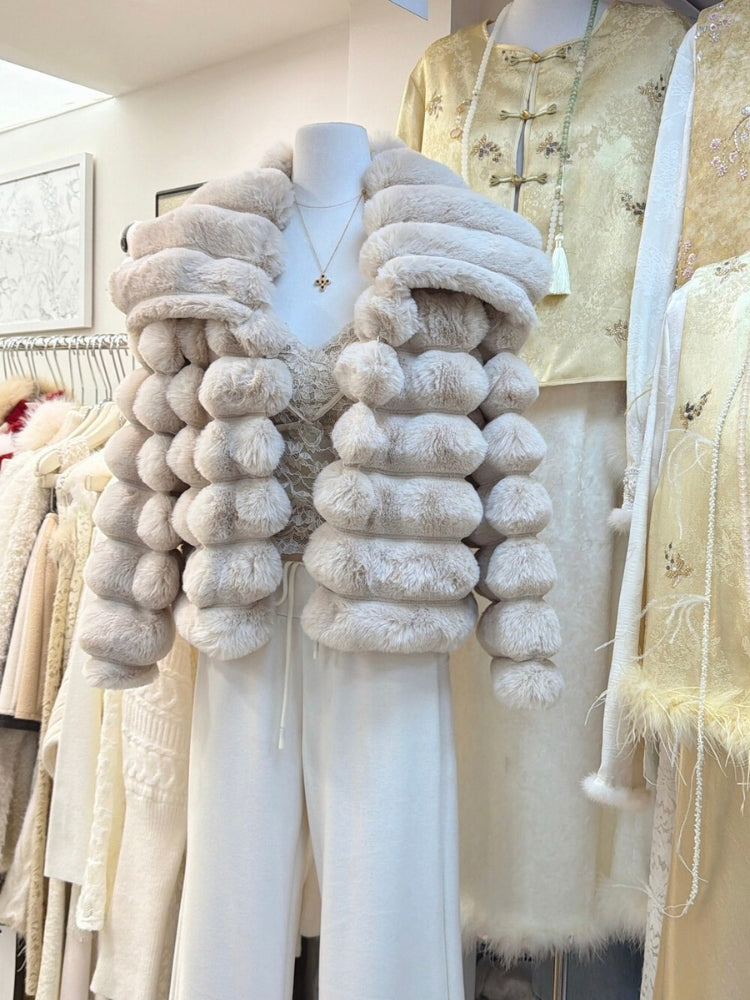 Faux Otter & Chinchilla Fur Padded Short Coat