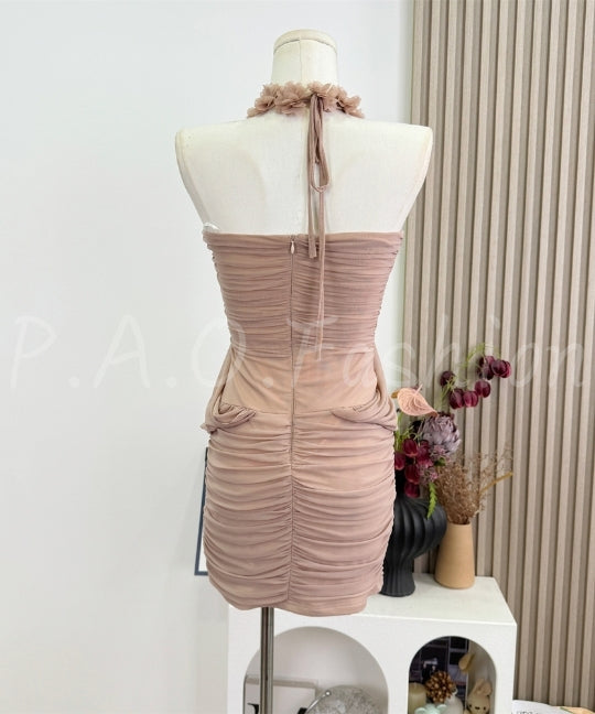 Halter Floral Tulle Bodycon Dress[Available Now]