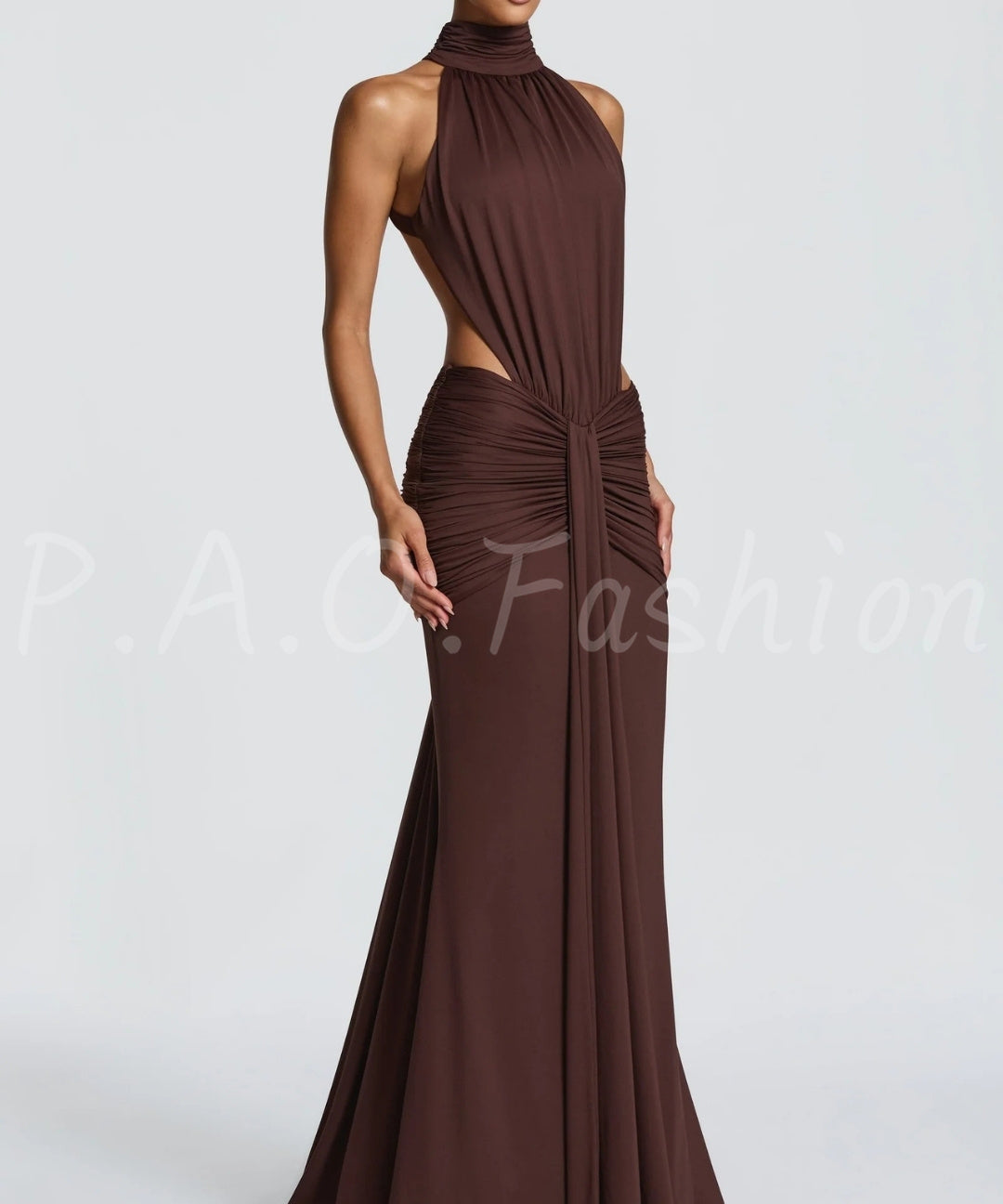 Halter Backless Twist-Waist Mermaid Maxi Dress