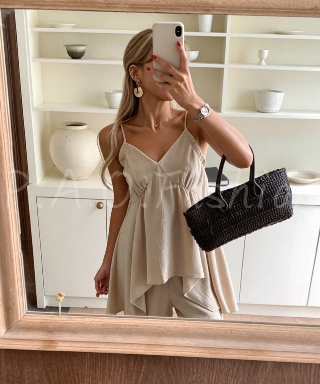 Asymmetrical V-Neck Spaghetti Strap Wide-Leg Two-Piece Set