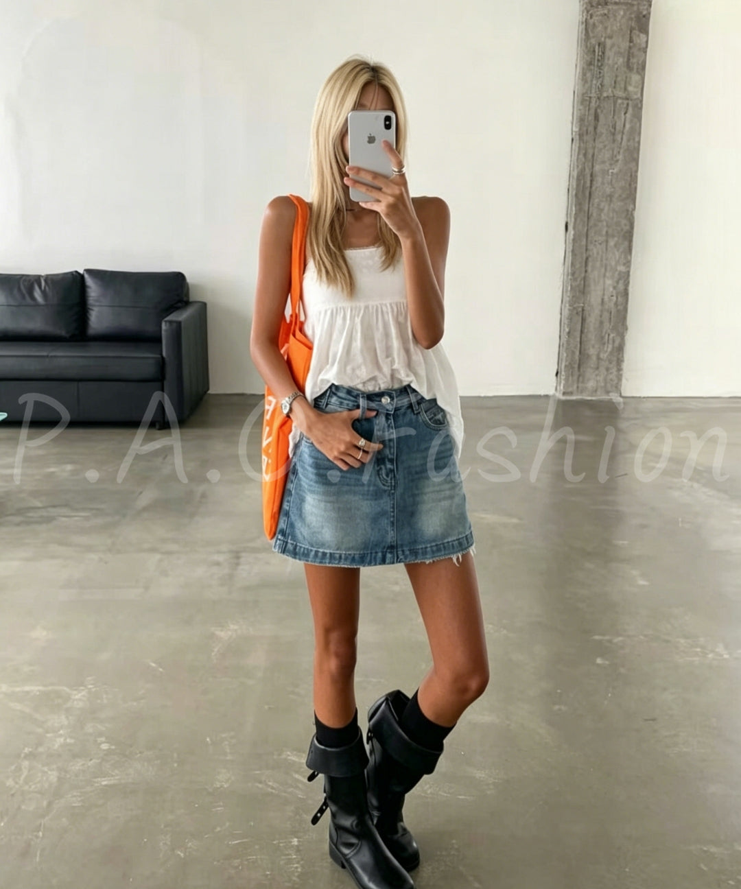 Vintage Washed A-Line Denim Mini Skirt[Available Now]