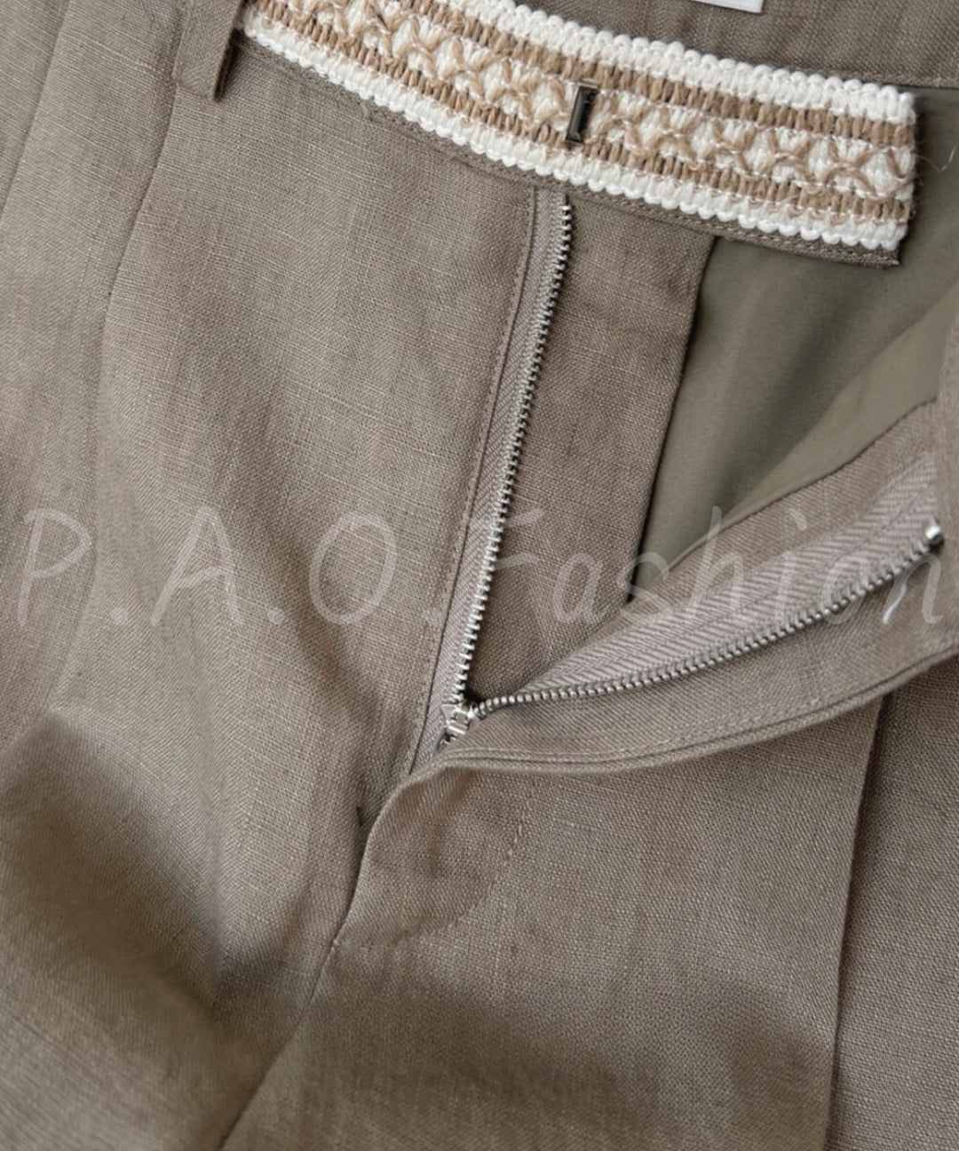 Embroidered Linen Wide-Leg Pants