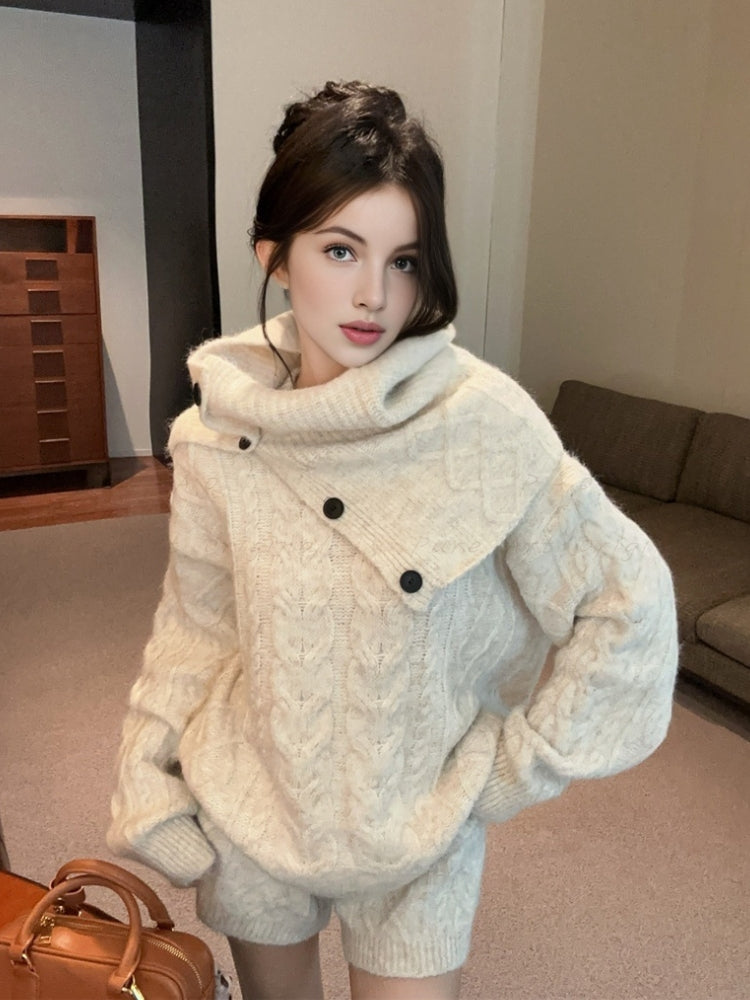 Cozy Cable-Knit Sweater, Shorts & Scarf 3-Piece Set