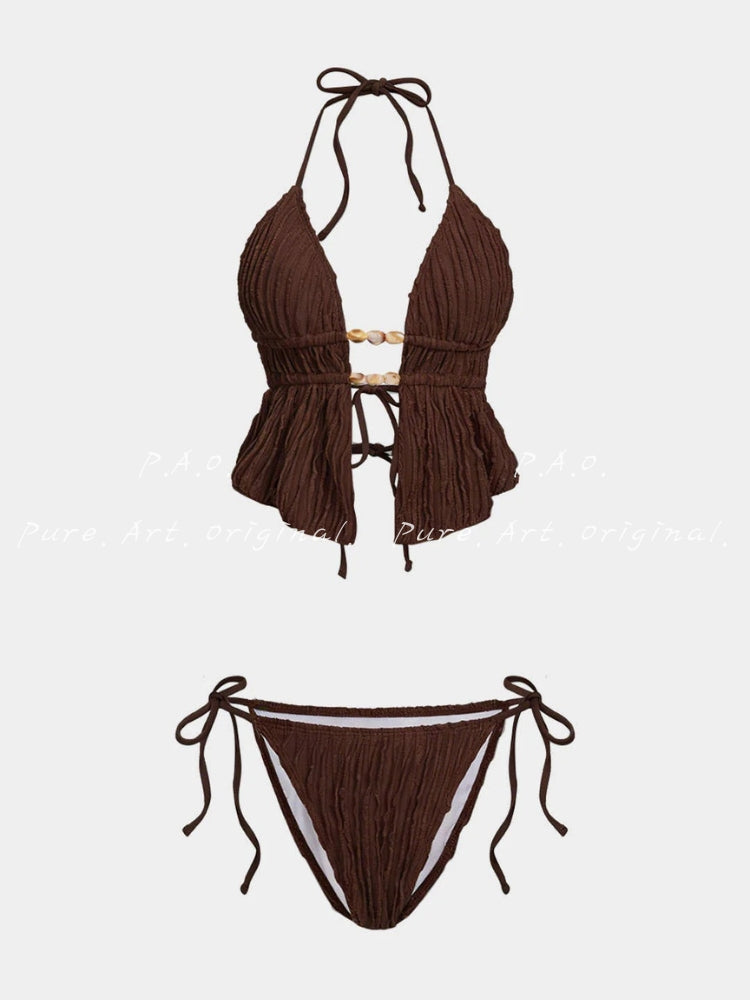 Halter Neck Tie‑Up Bikini Set
