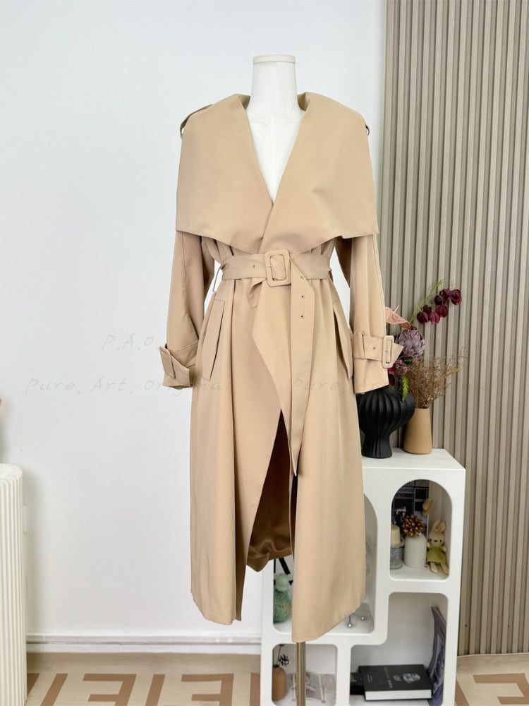 Khaki Trench Coat with Notched Collar