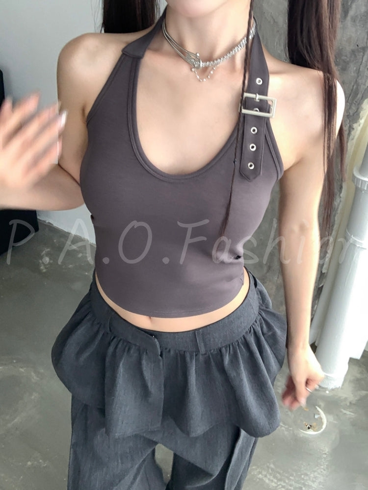 Asymmetric Halter Crop Top
