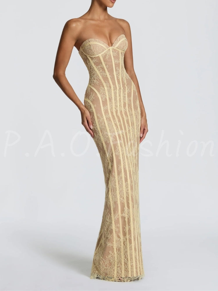 Lace Corset Strapless Mermaid Gown
