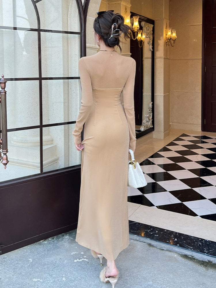 Rhinestone Embellished Bodycon Maxi Dress