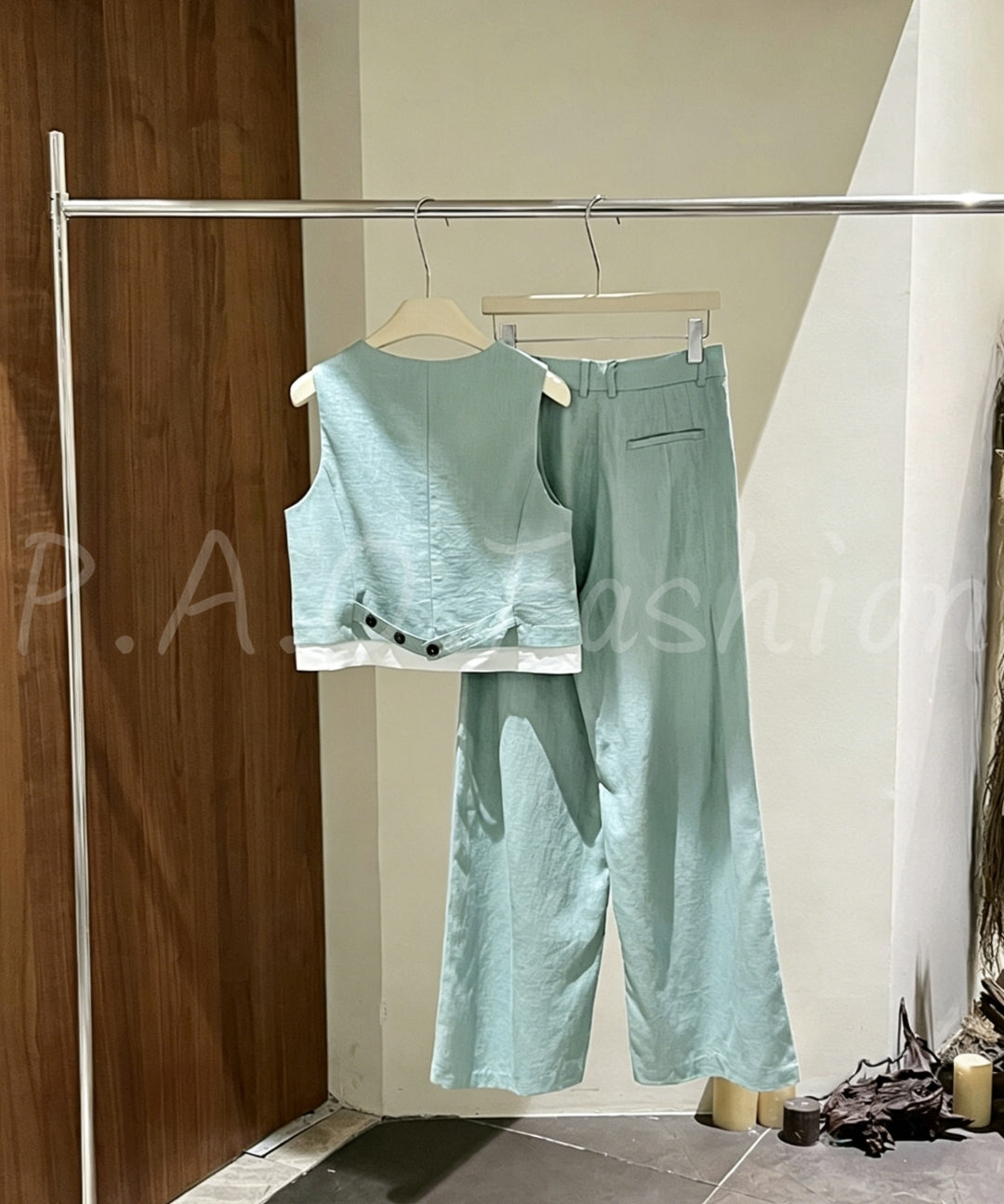 Ramie-Cotton Blend Vest & Wide-Leg Pants Set[Available Now]