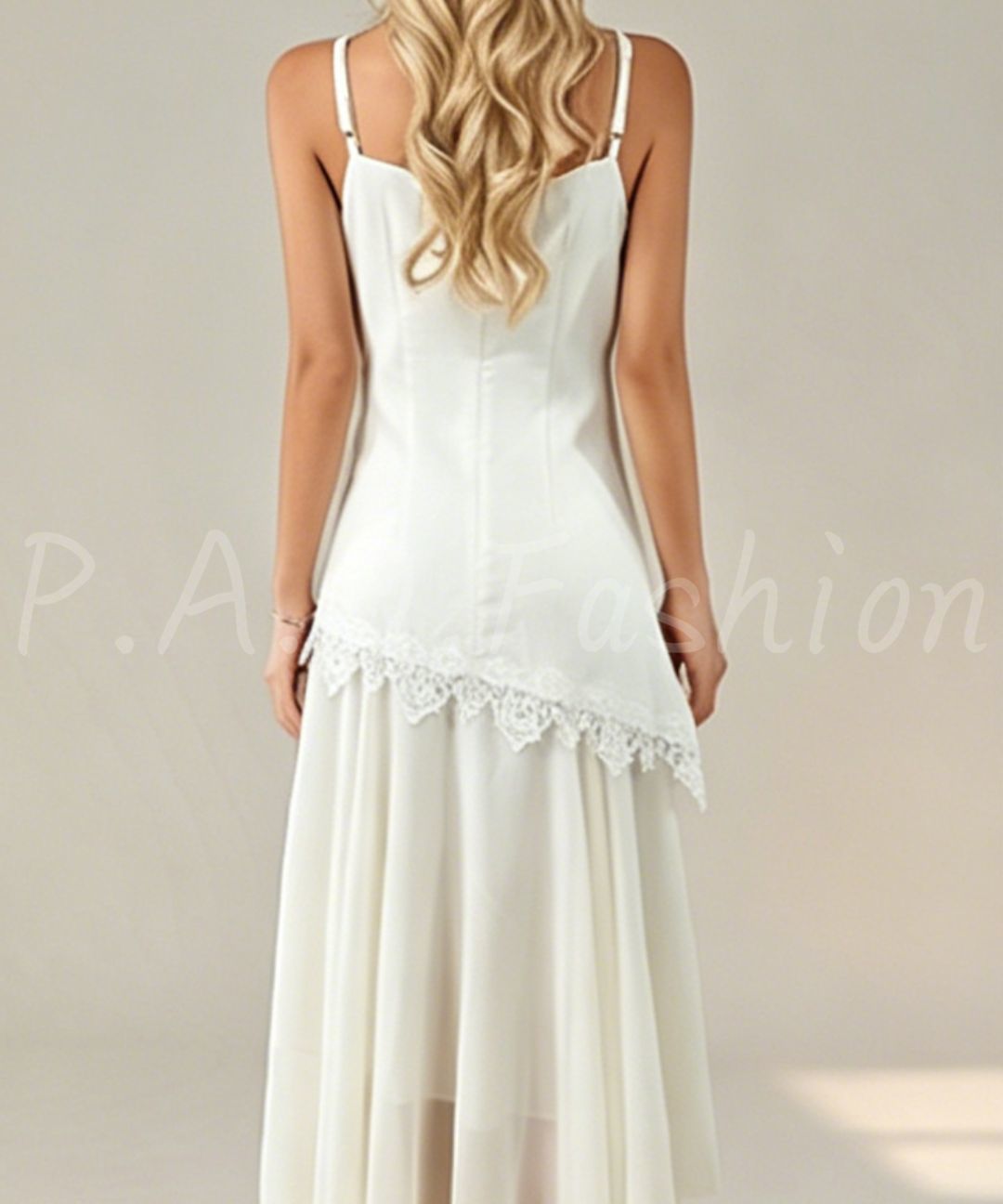 Lace-Trim Asymmetrical Maxi Dress