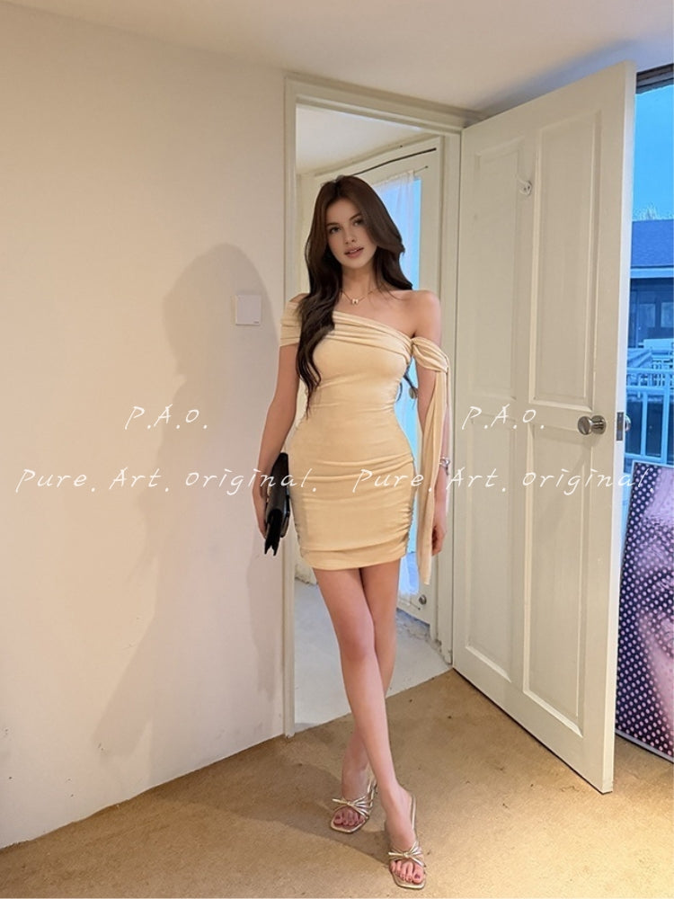 LUMINA ONE-SHOULDER DRAPED MINI DRESS
