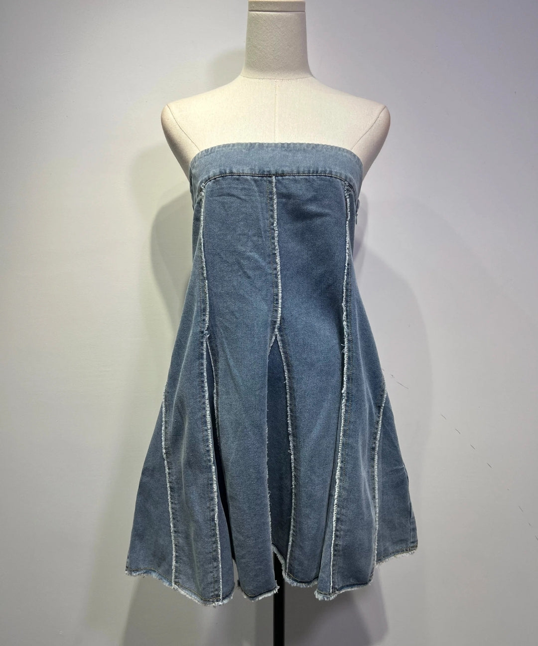 Vintage Frayed Tube Denim Mini Dress