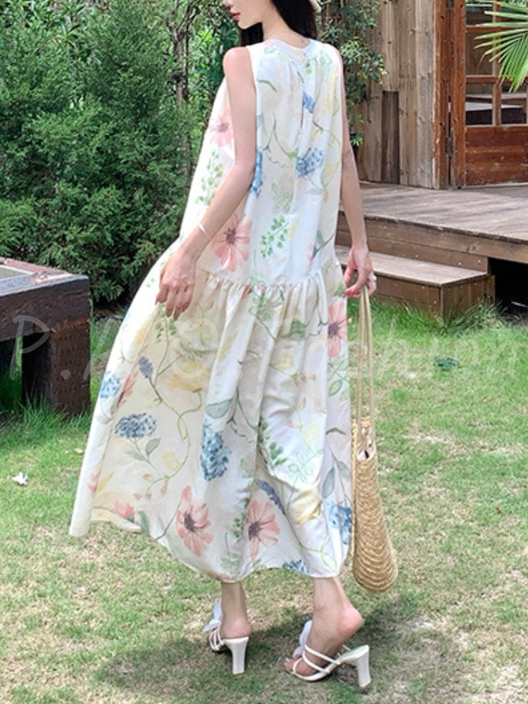Boho Print Tassel Halter Flowy Maxi Dress