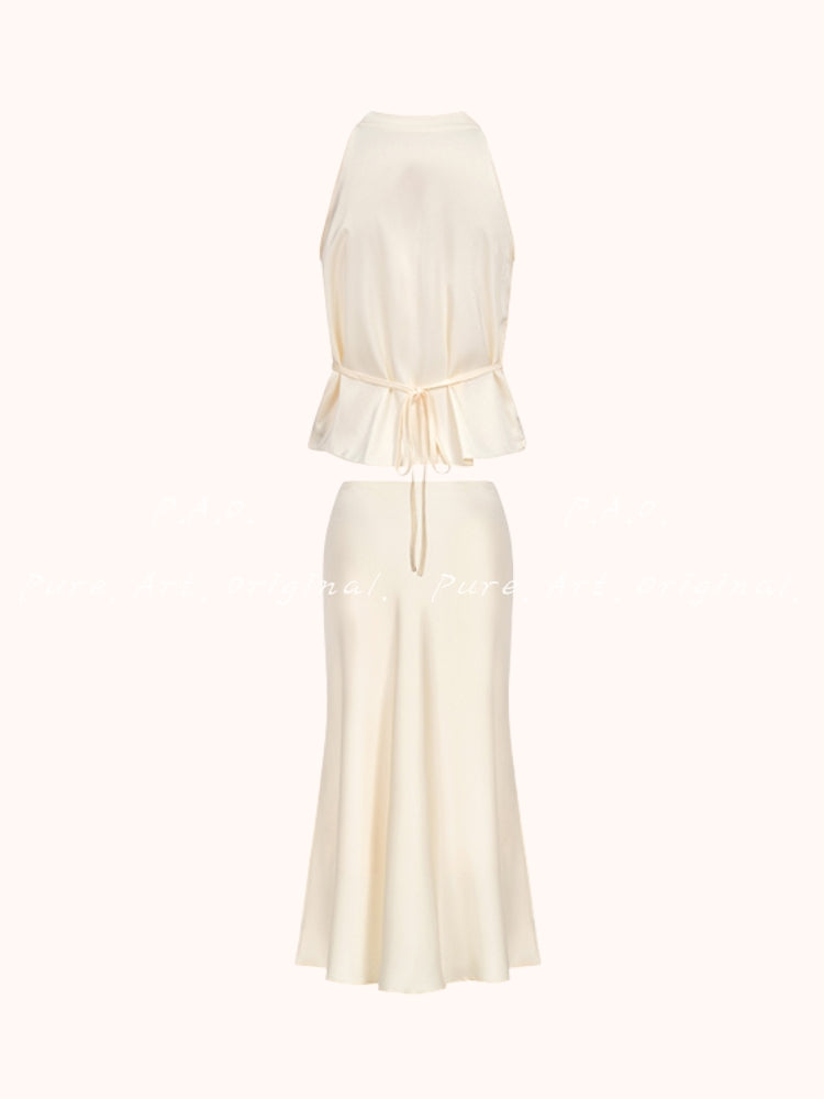 ELARA SATIN HALTER TWO-PIECE SET
