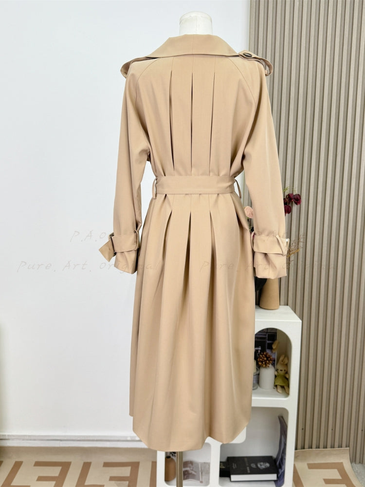 Khaki Trench Coat with Notched Collar