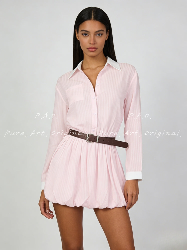 Blush Stripe Bubble Hem Shirt Dress