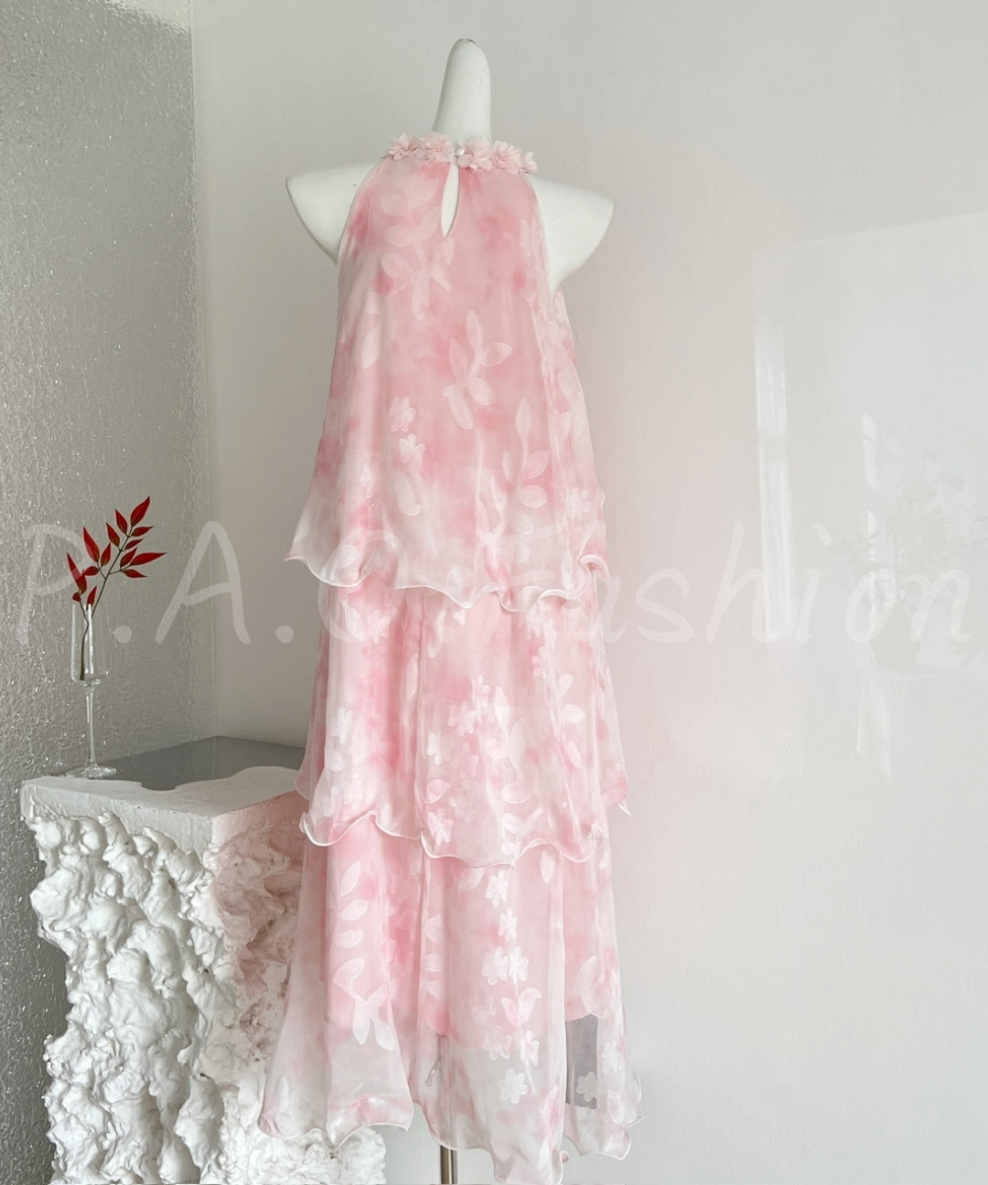Blush Ombre Floral Halter Tiered Maxi Dress[Available Now]