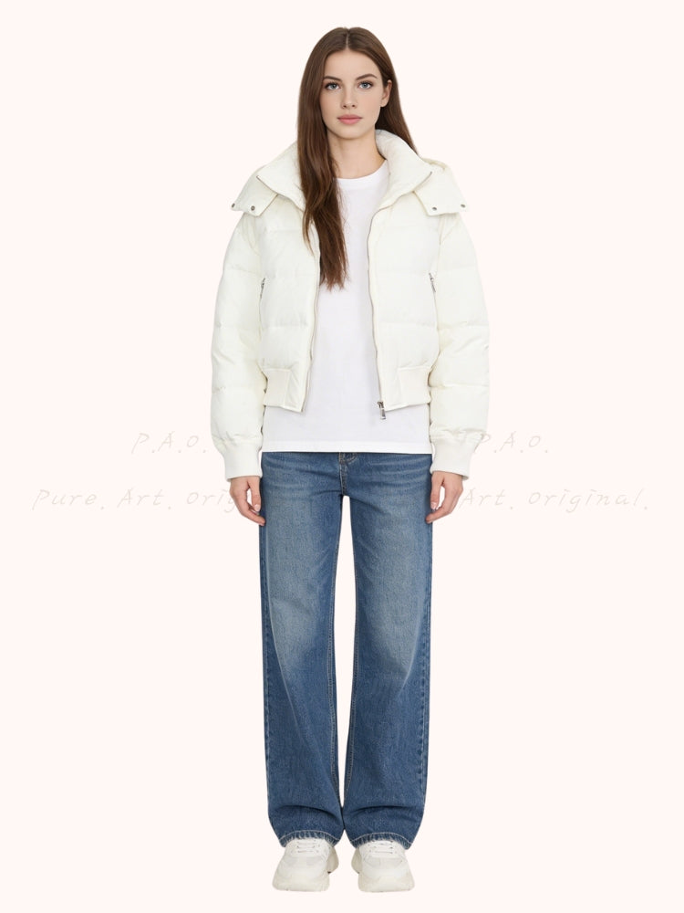 Stand Collar Hooded Puffer Coat