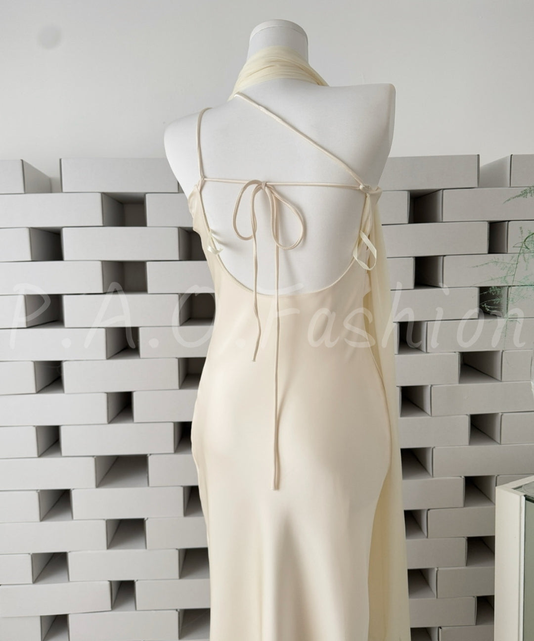 One-Shoulder Satin Slip Dress with Sash & Side Slit[Available Now]