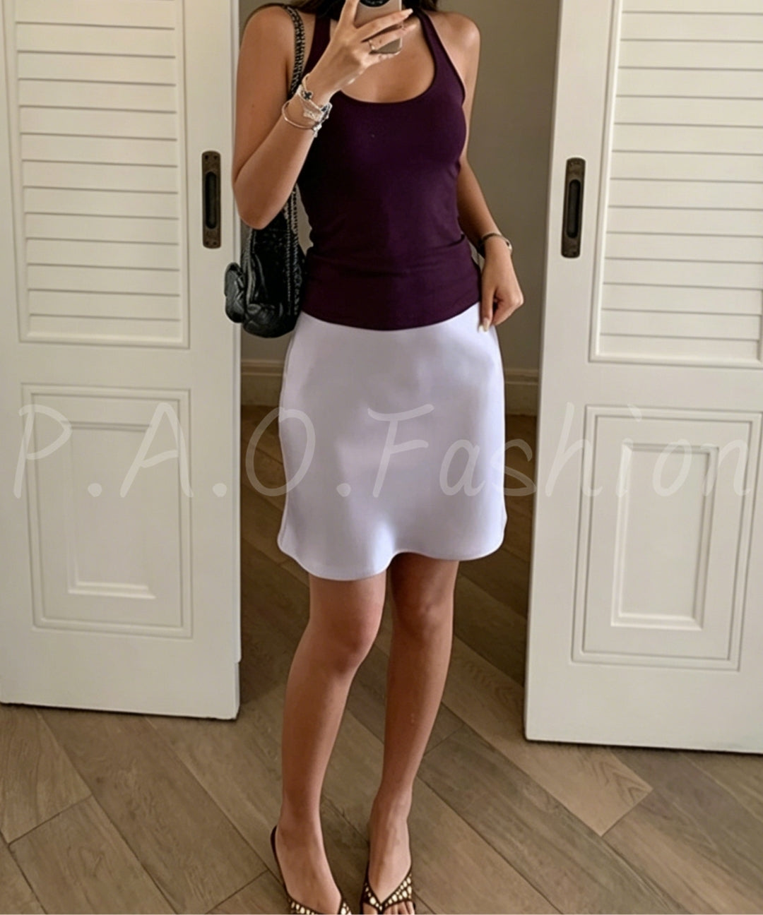 High-Waisted Satin A-Line Midi Skirt[Available Now]