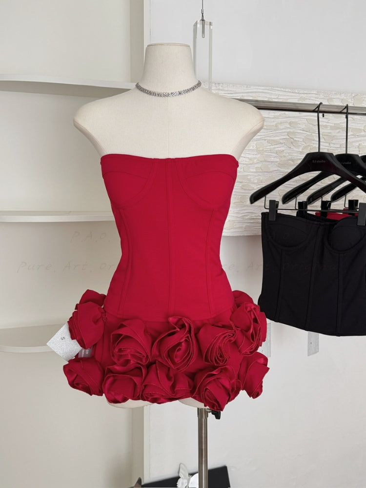 Off-Shoulder Corset Top & 3D Floral Skort Set