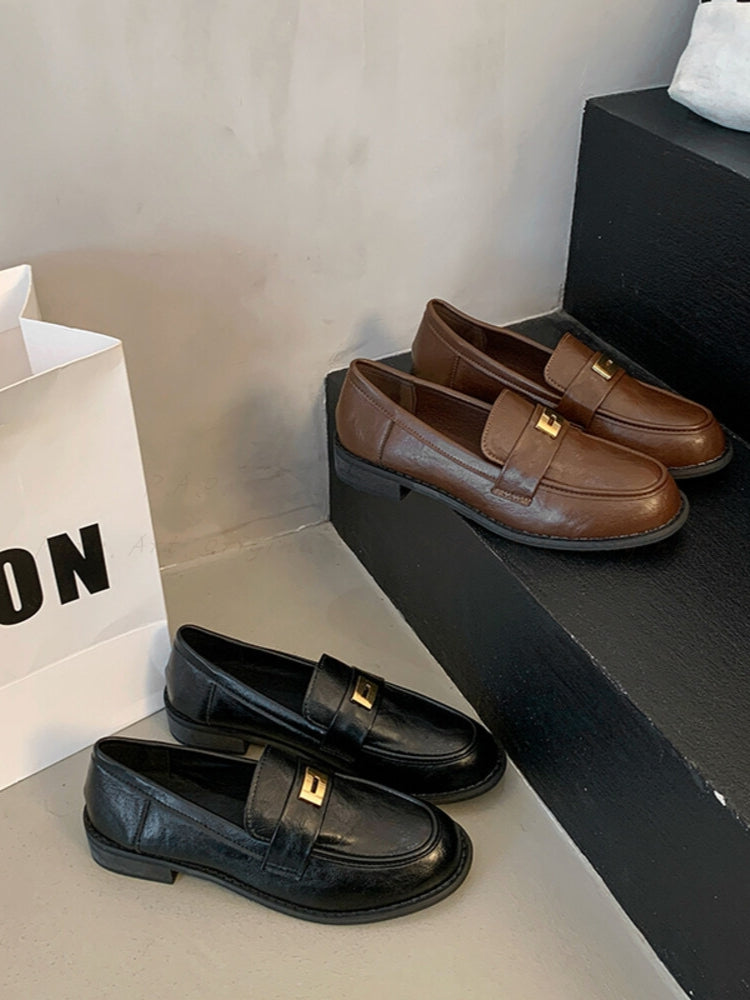 British-Style Vintage PU Leather Loafers