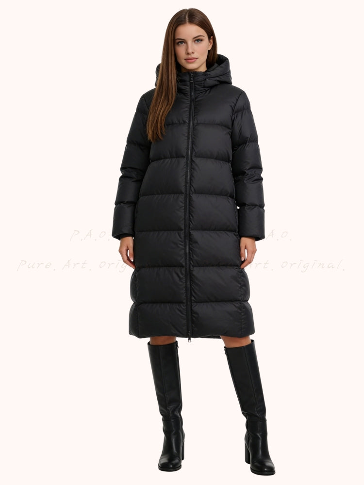Minimalist Long Down Coat with Detachable Hood