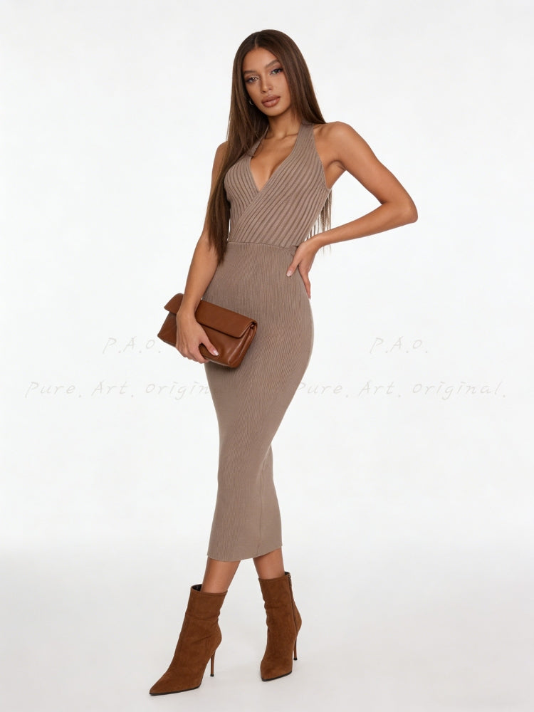 Halter Knit Bodycon Midi Dress