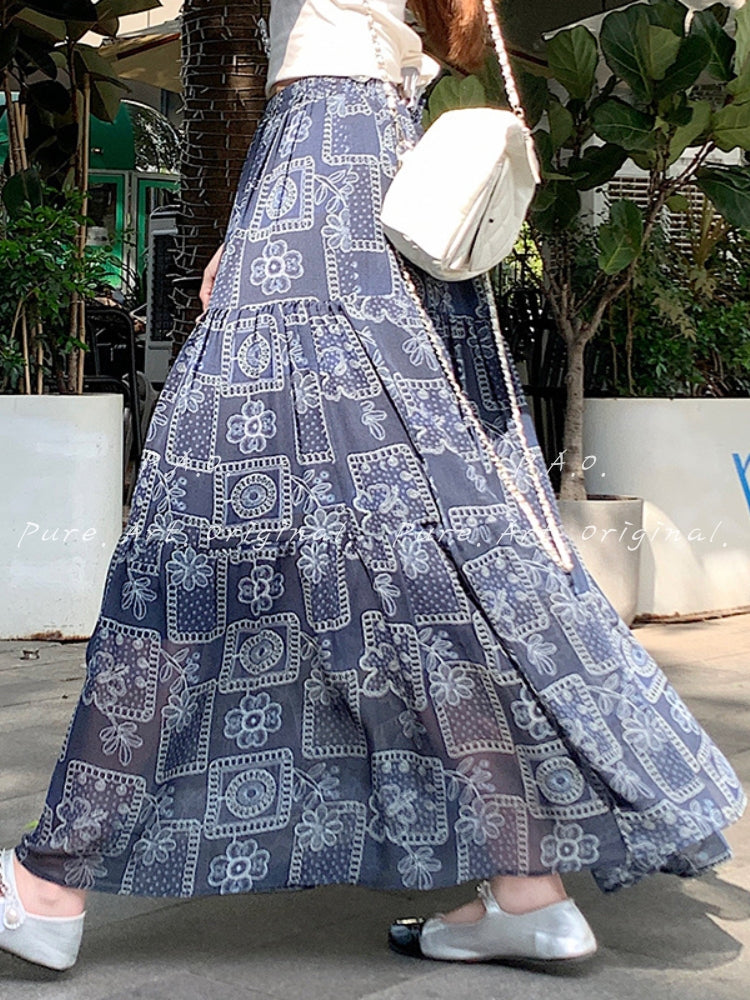 Boho Printed Tiered Maxi Skirt