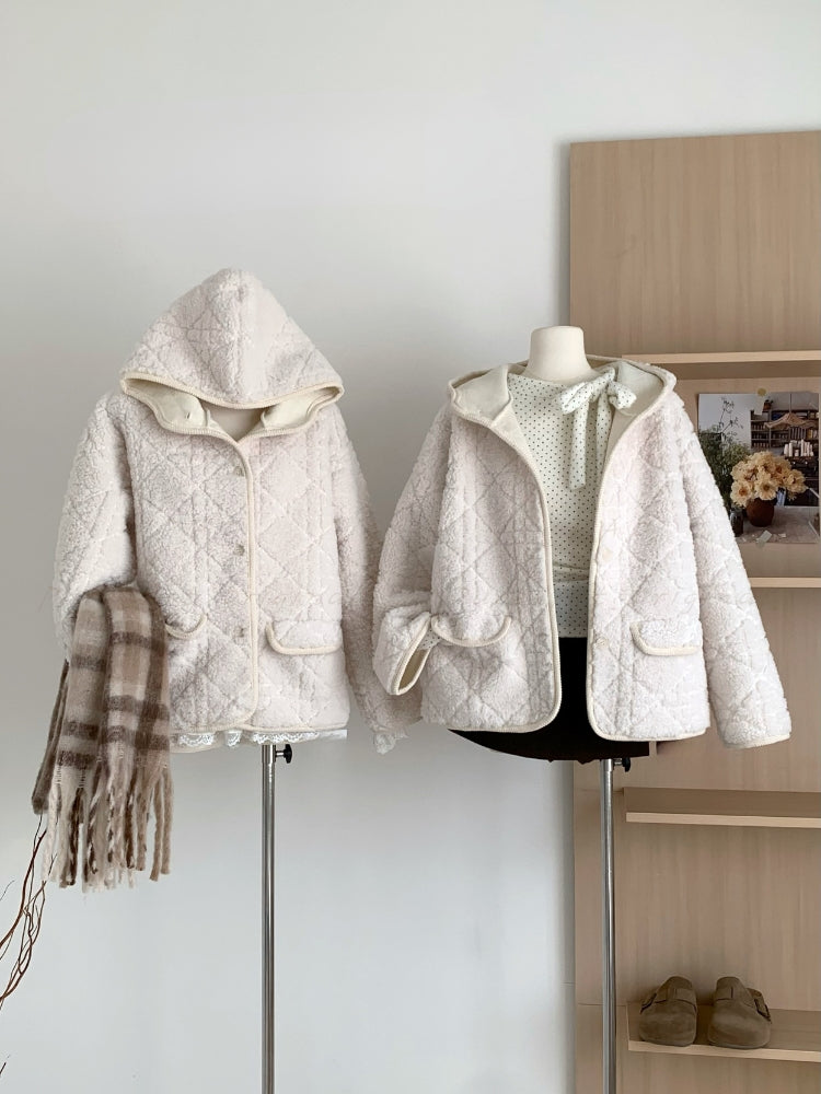 Quilted Embossed Teddy Hooded Coat