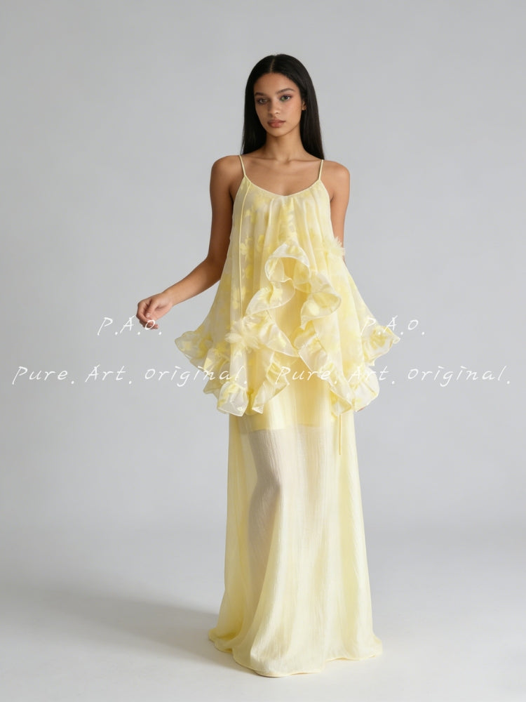 RUFFLED HALTER MAXI DRESS