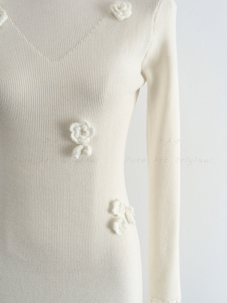 Floral Knit Fitted Midi Dress