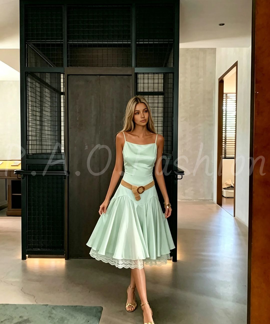 Satin Lace Trim Tie-Back Midi Dress