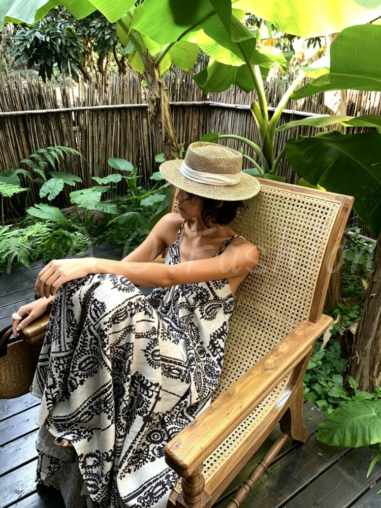 Bohemian Printed Tencel-Linen Slip Maxi Dress