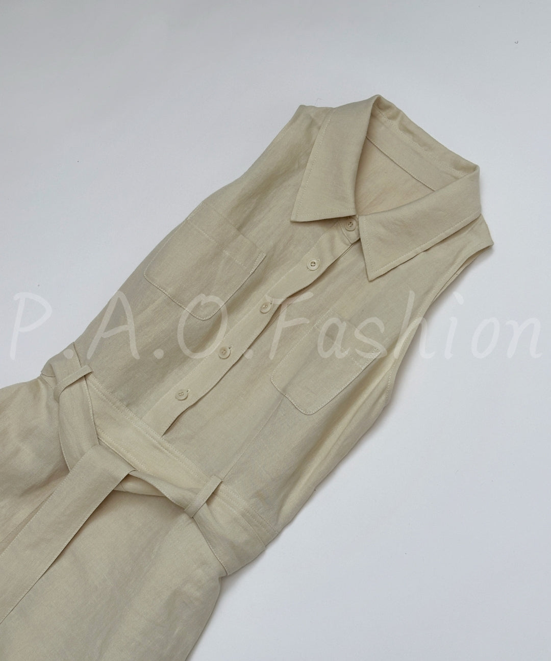 Linen Blend Sleeveless Shirt Dress