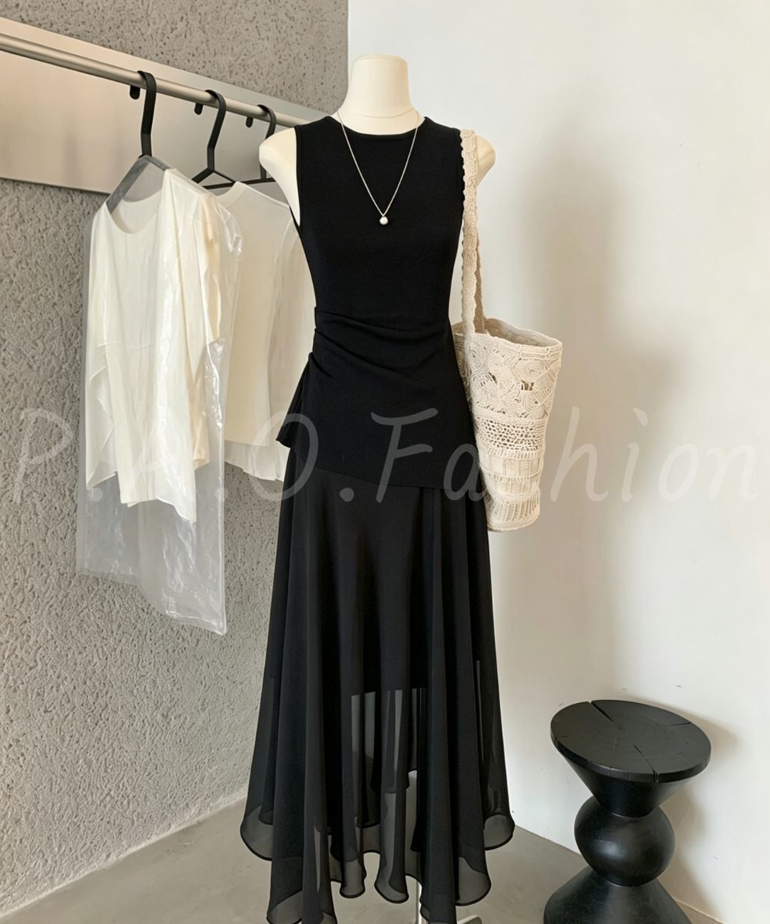 Sleeveless Twist Tank & Asymmetrical Chiffon Maxi Skirt Set