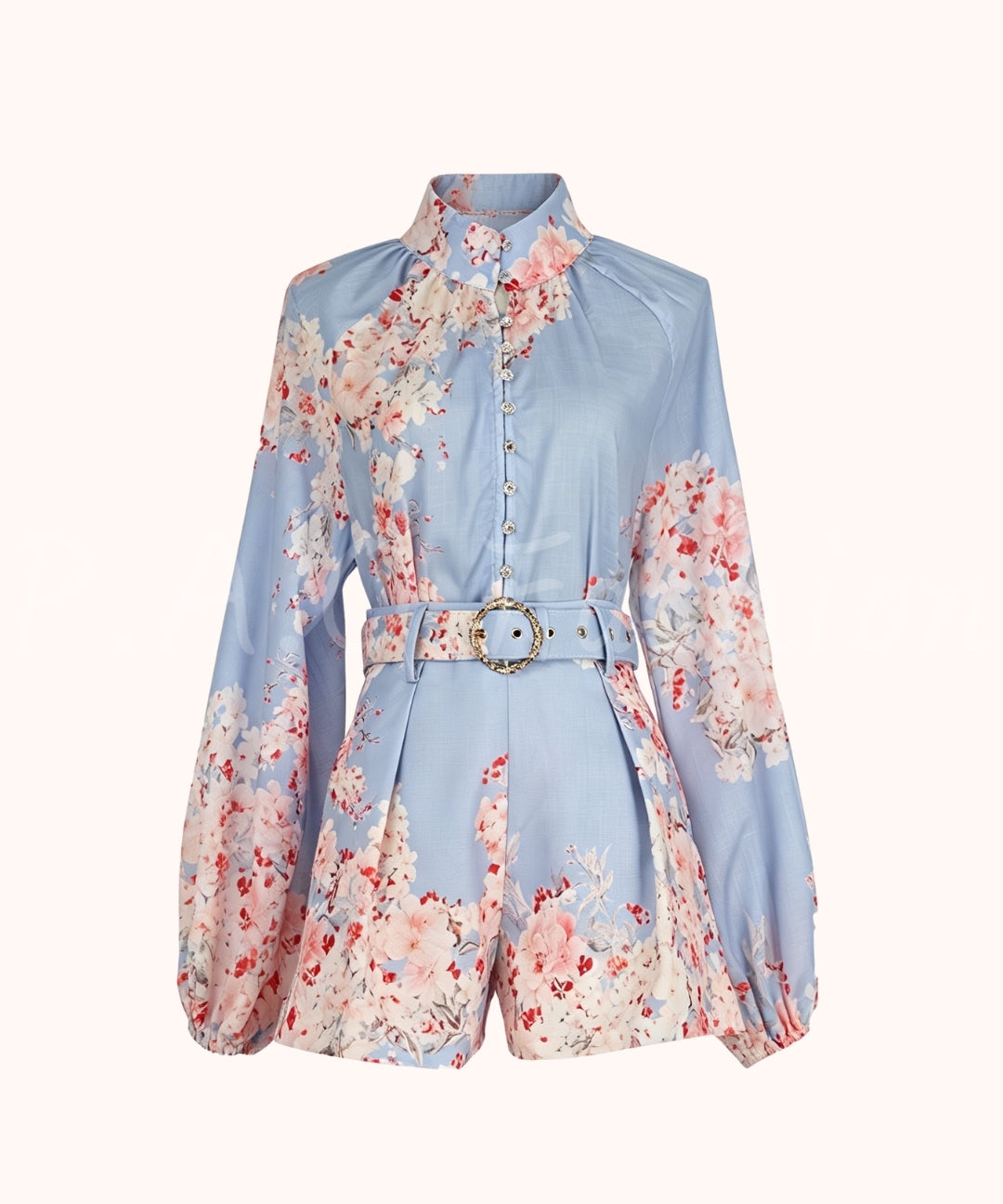Vintage Floral High Neck Shirt & Shorts Set[Available Now]