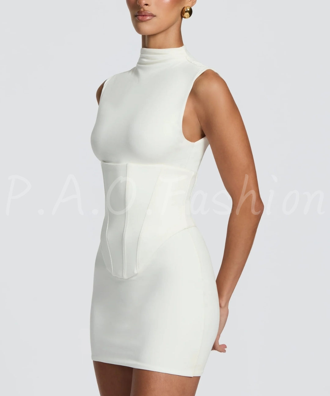 High-Neck Bodycon Mini Dress[Available Now]