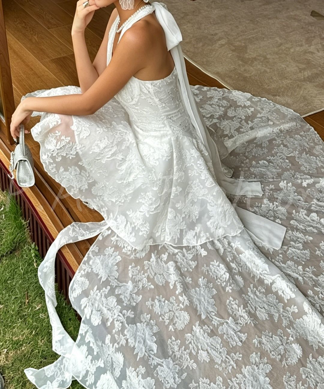 Jacquard Halter High-Low Dress