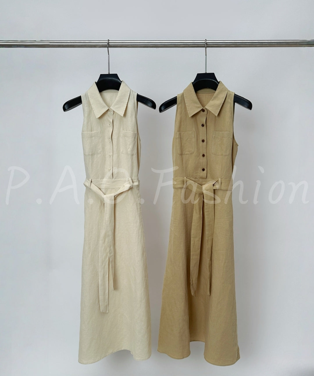Linen Blend Sleeveless Shirt Dress