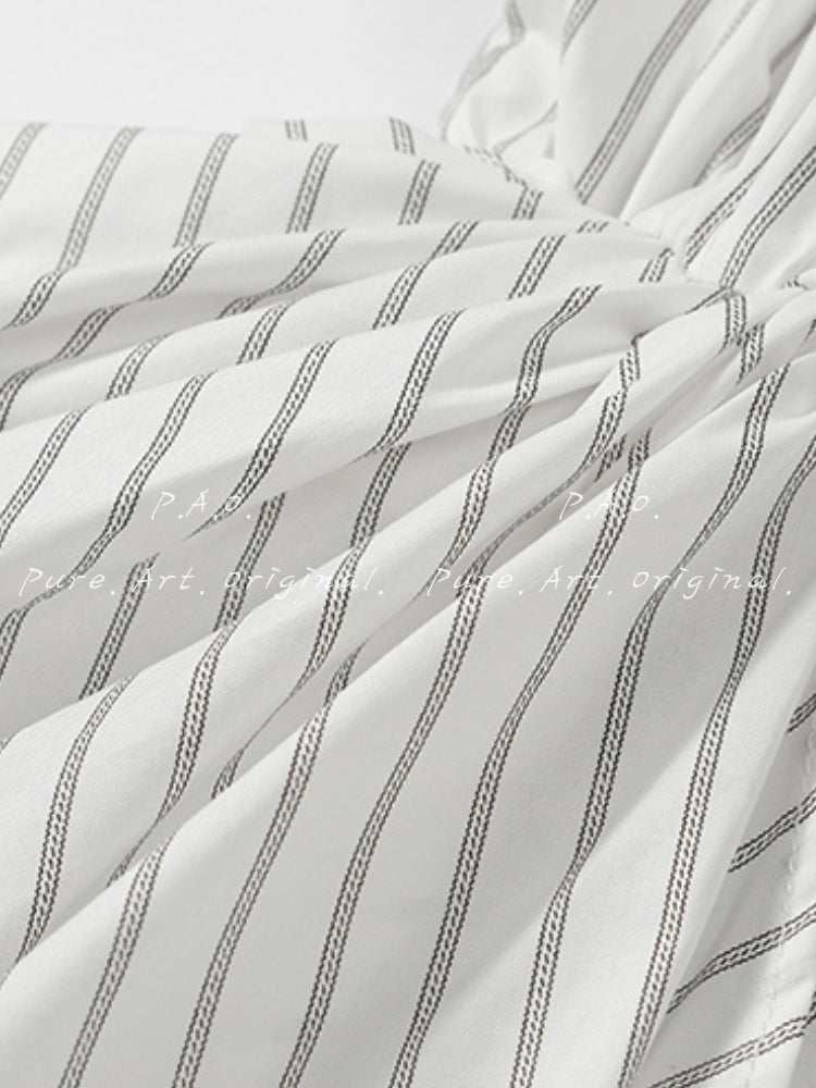 Asymmetric Pinstripe Shirt Dress