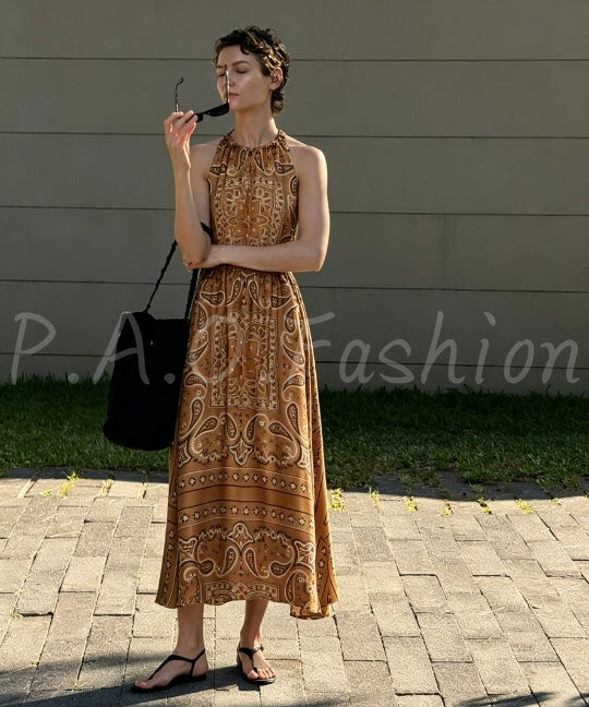 Paisley Print Halter Midi Dress[Available Now]