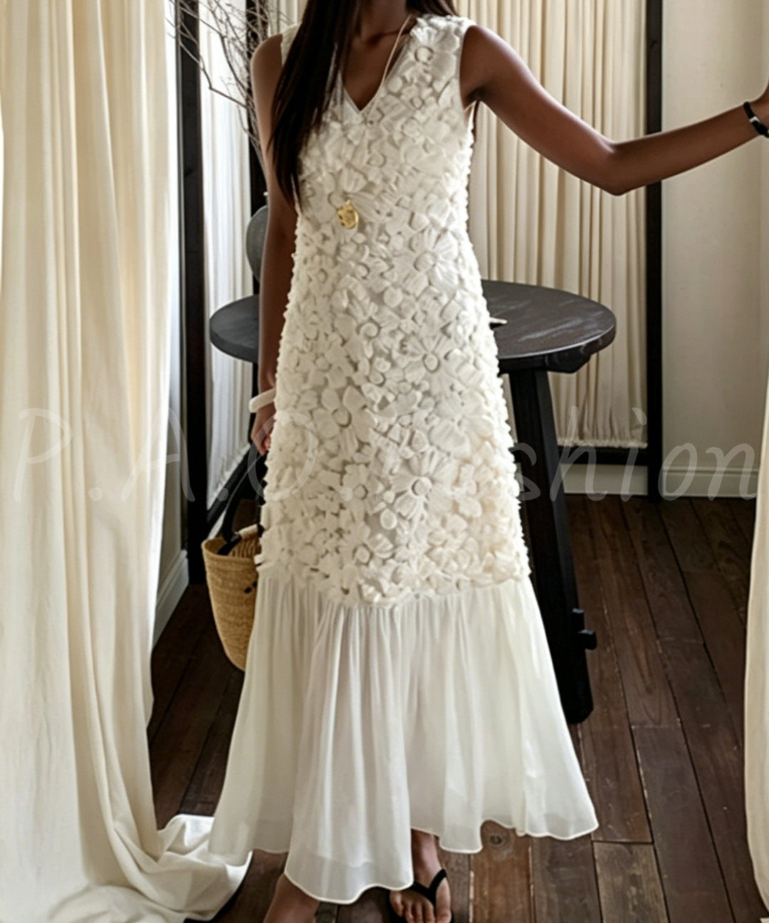 3D Floral Sleeveless Maxi Dress